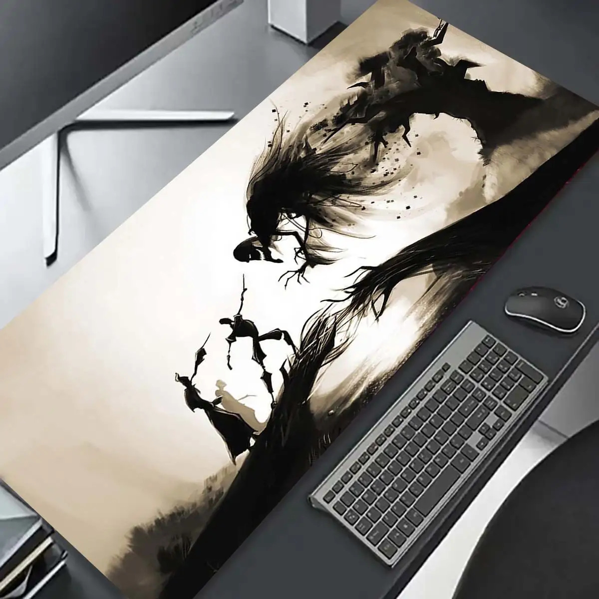 TEMU 1pc Grand Tapis de Souris de Jeu - Scène Épique de entre et Dragon, Base en Caoutchouc Antidérapante, Surface Ergonomique pour PC/Ordinateur