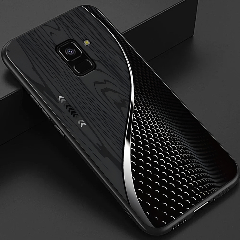 TEMU Case For Galaxy A8 Plus 2018 Phone Case, Stylish Black Green Brown And Scales Pattern Glossy Glass Back Cover Business Gift