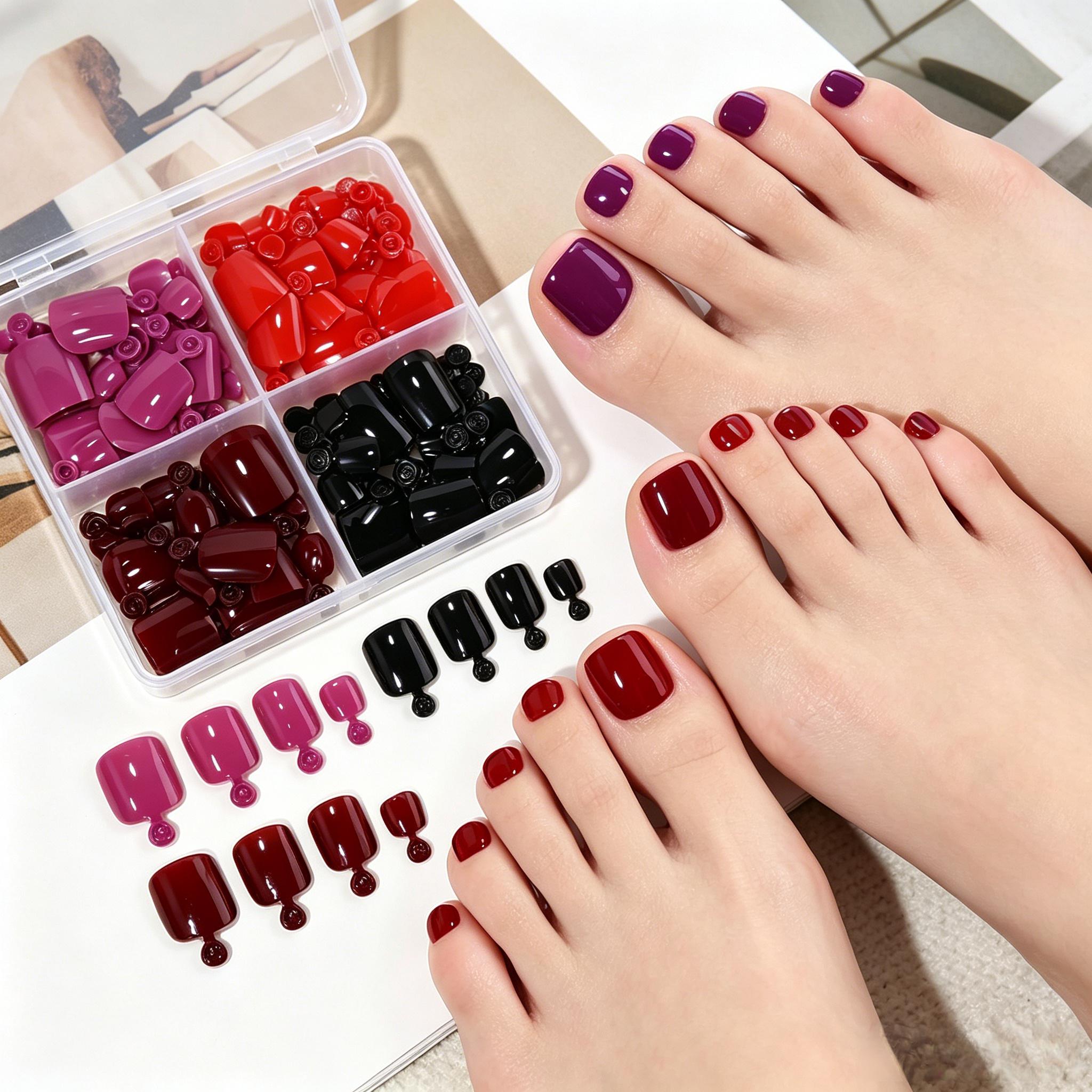 TEMU 96 uñas postizas de cobertura total para pies para de uñas DIY - Uñas postizas cortas cuadradas con de almacenamiento, (rosa/// ), compatibles
