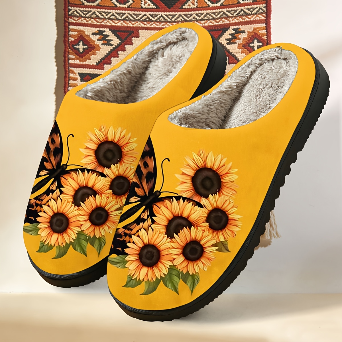 Men' & Women' Sunflower Slippers - Soft Fabric Upper & Tpr Sole Suitable For -/outdoor Use, Round Toe Comfortable Casual With Sunflower For Wear, Fit For And Out, Women Shoes