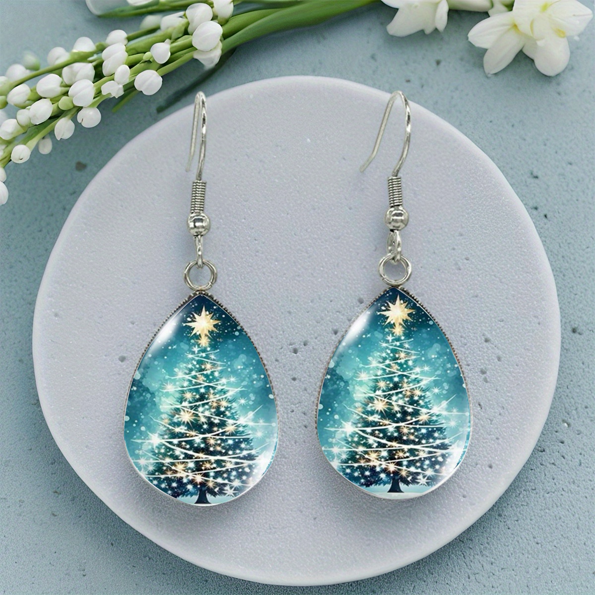 TEMU 1 Pair Christmas Starlight Universe Water Drop Earrings, Xmas For Daily Wear Or Vacation