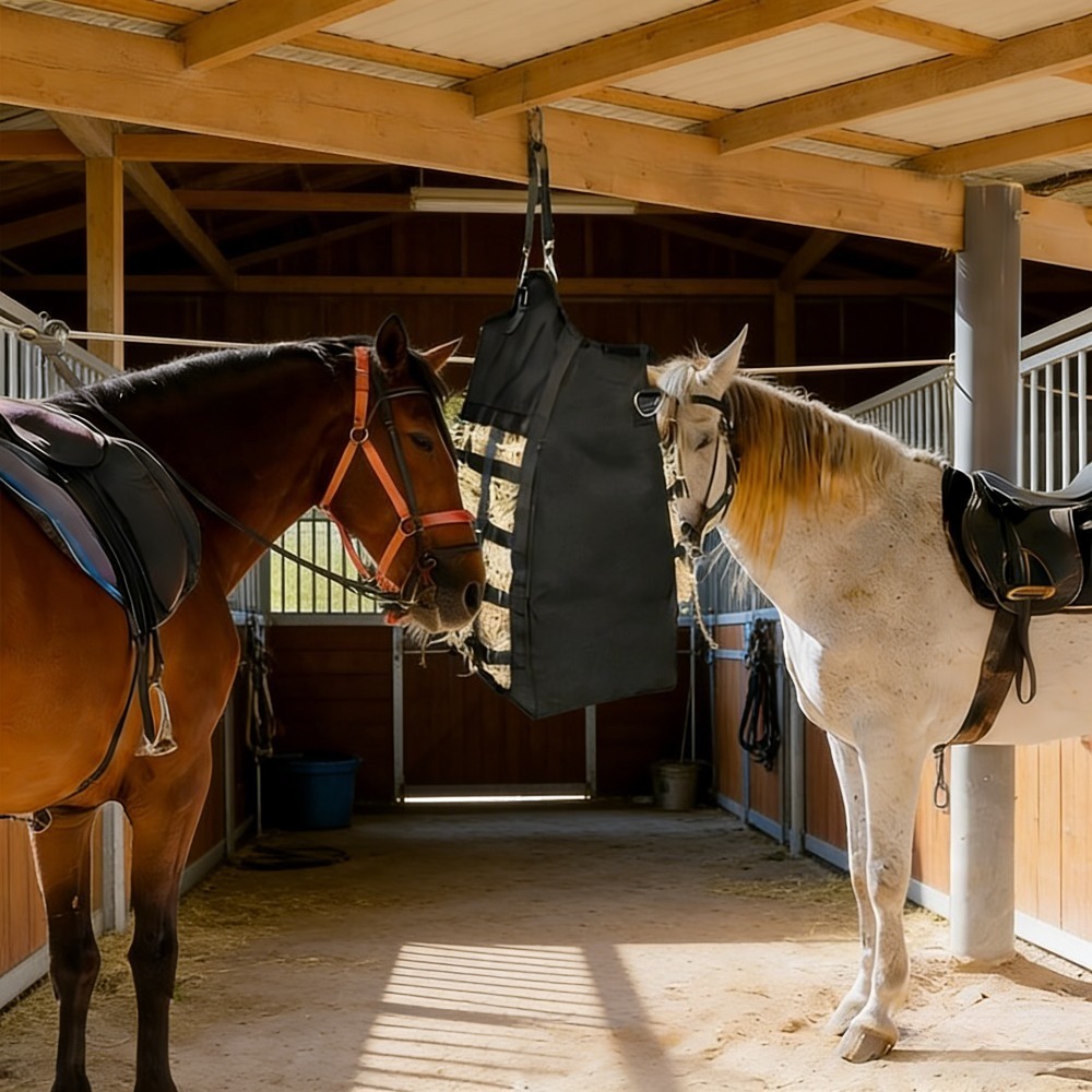 TEMU Double-sided Slow Feed Hay Bag For Horses With Adjustable Straps Large Top Opening Magic Tape Seal Hay Feeder For Goats Sheep