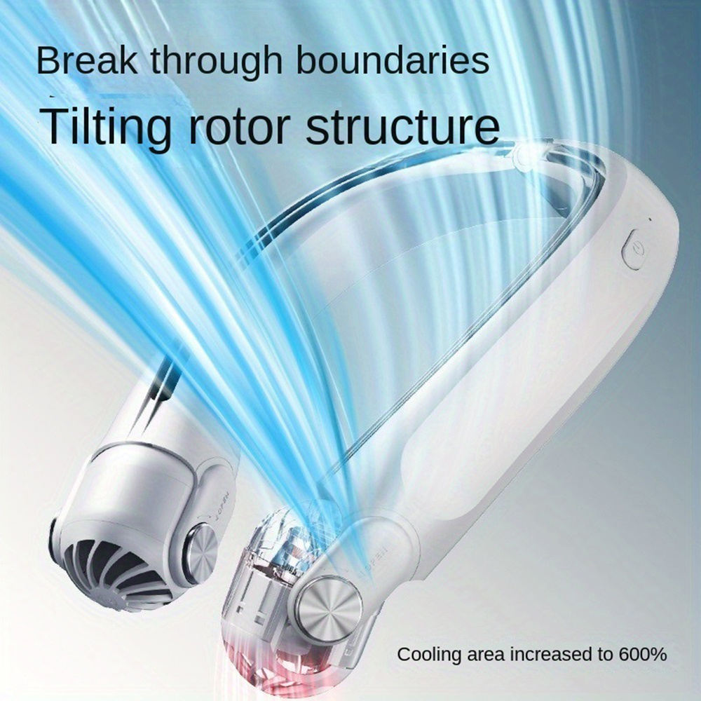 Portable Rechargeable Hanging Neck Fan, 3 Speed Wind Speed Up to 5.9m/ s Wearable FanHigh Battery Life Cooling Neck Fan for OutdoorSports