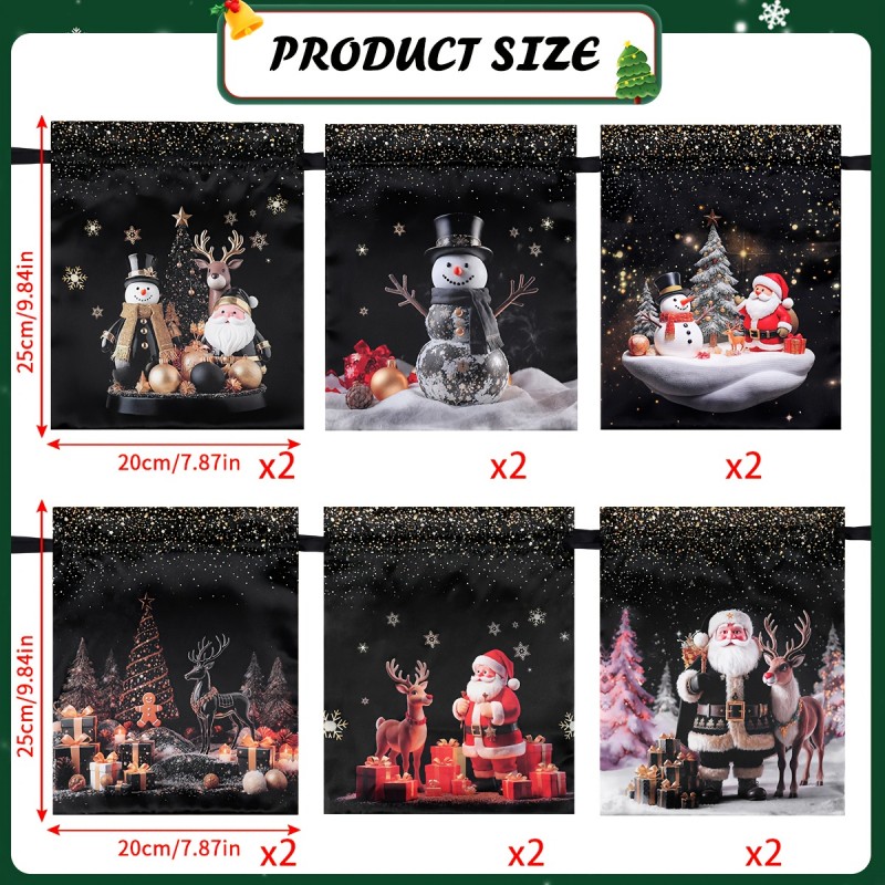 TEMU Gift For Her/him Set Of 12 Christmas Gift Bags Made From Luxurious Glossy Satin Fabric Featuring A Drawstring Closure. Reusable Bags Are Perfect
