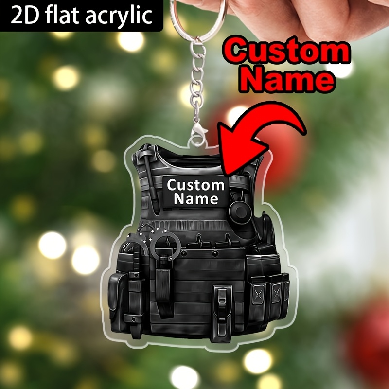 TEMU Llavero 2D - Chaleco táctico personalizado 2D, diseño táctico con personalizado, regalo acrílico duradero adecuado para papá, novio