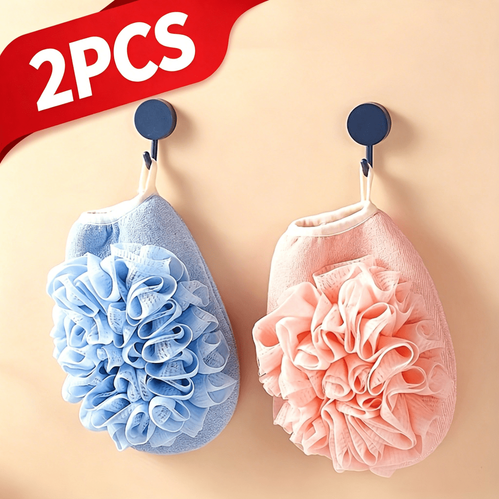 TEMU Lot de 2 gants de bain fleur de douche roses, gants de douche , gant récurant 2-en-1 double face pour exfoliation et nettoyage. Un un filet de