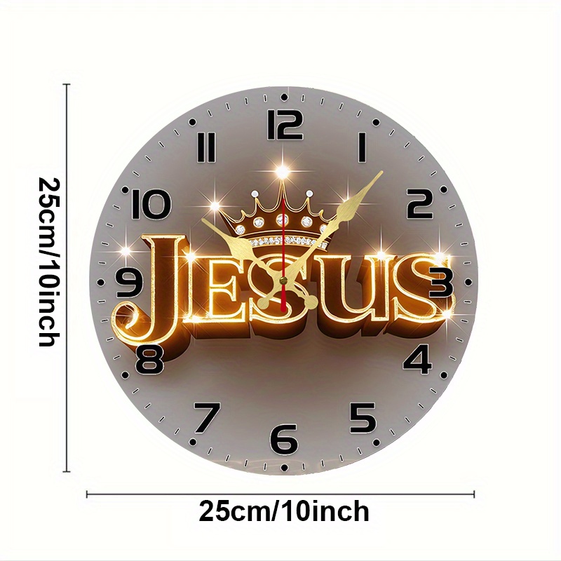 TEMU 2d Flat Silent Flat Clock Round Wooden Frameless, Themed Crown Golden - 10 Inches Wall Clocks - Batteries Not Included - Ideal For Living Room,