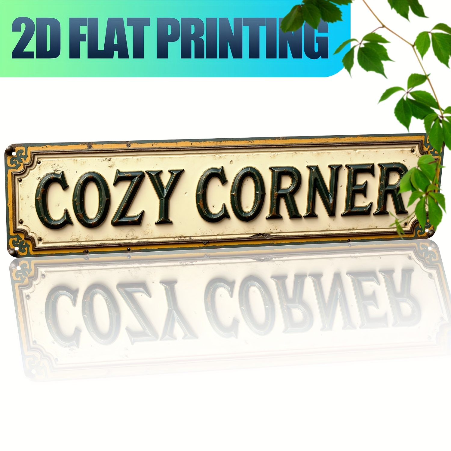 TEMU 2d Flat - [2d Flat] 1pc 2d Flat Vintage Corner Wall Sign | Durable Manufactured Wood With Green And Golden Font, Uv Resistant And Scratch-proof,