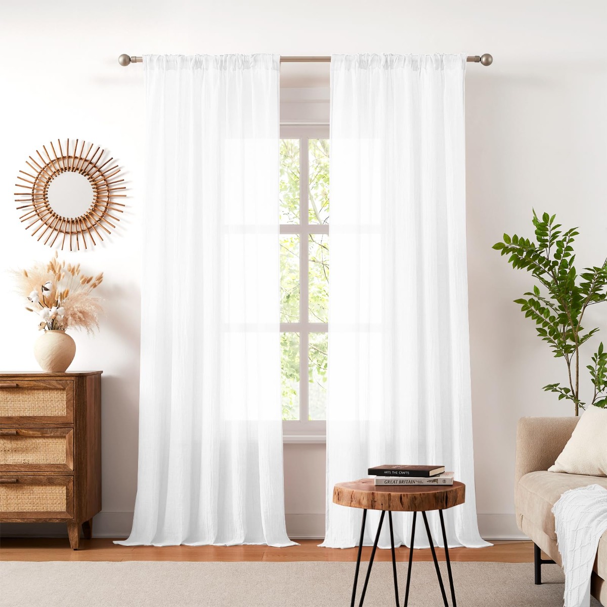 2 Panels Sheer Curtains For & Rod Pocket, Transparent Bistro Window Drapes For Living Room And Bedroom