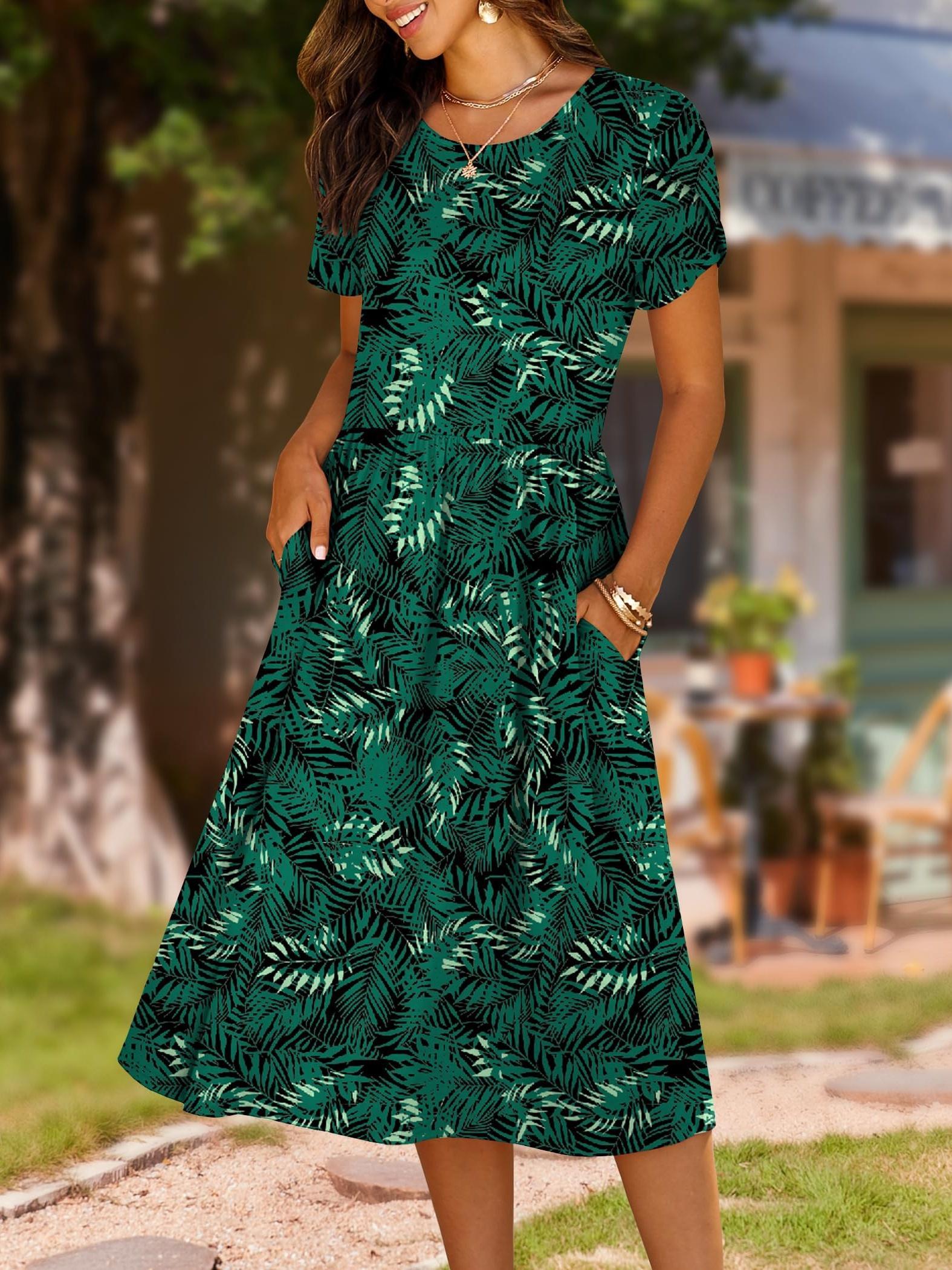womens casual summer dresses knee length TIANEK Plus Size Women's Summer Dress with Mid Bell Sleeves, Striped Knee  Length Sun Dress with Pockets