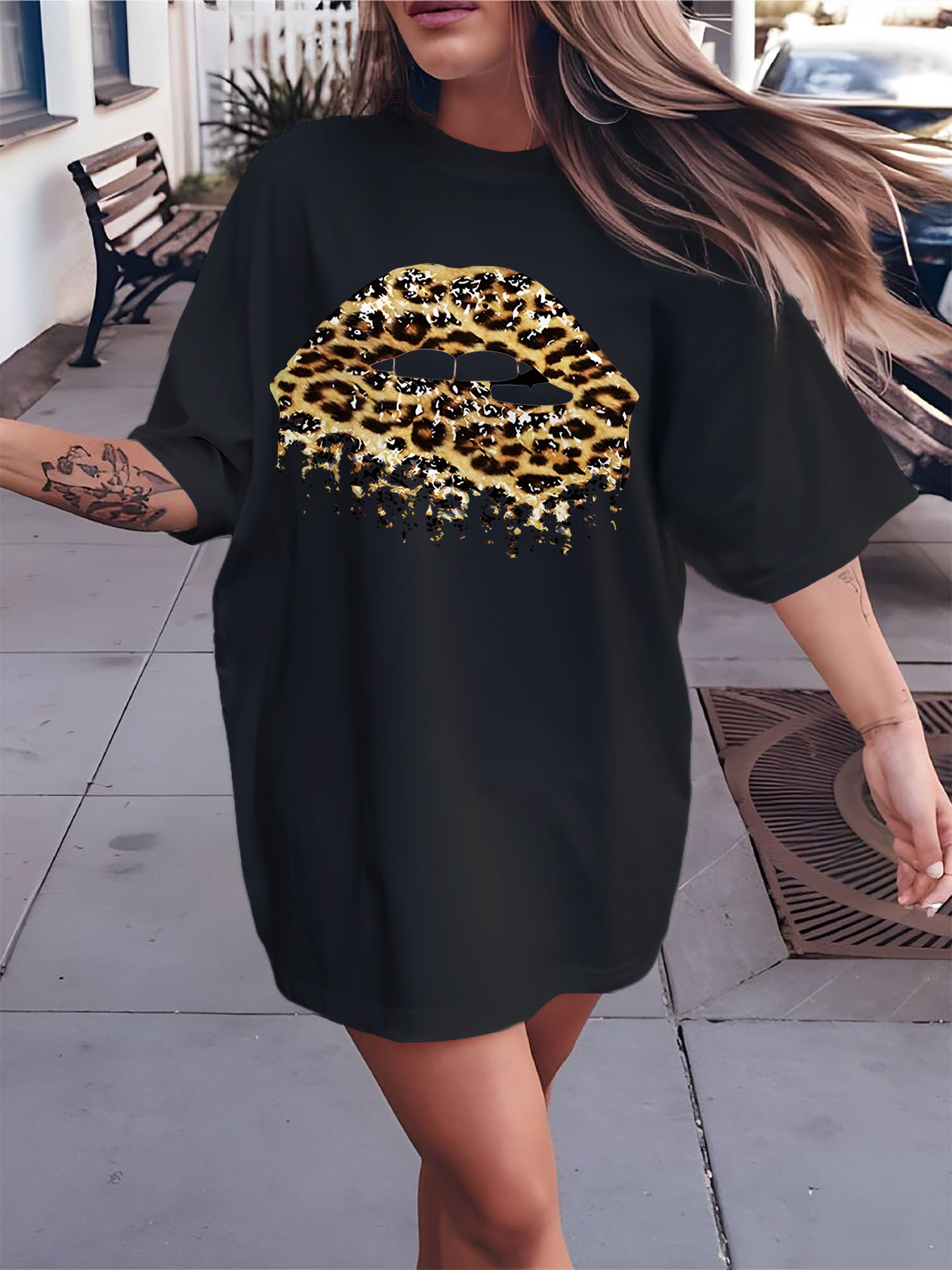women's casual short sleeve crew neck t shirt leopard Temu Germany
