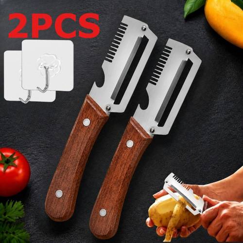 2pcs 3 in 1 multi functional vegetable peeler julienne slicer and bottle opener set with storage hook saving and convenient kitchen tool suitable for right handed universal for fruits vegetables and sugarcane