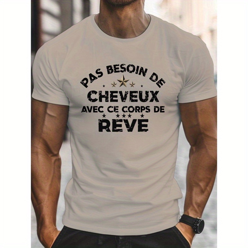 

vintage grungy vibe Print, T-shirt à manches courtes et col rond pour hommes, décontracté et confortable, haut léger pour l'été