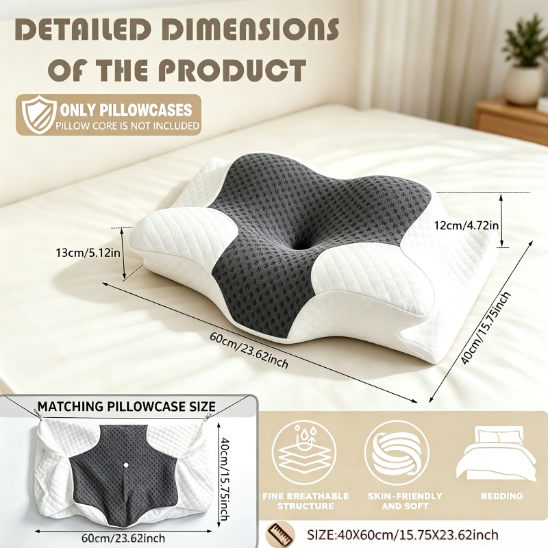 TEMU Autumn-winter 2026 New Ergonomic Pillowcase, Soft And Breathable Luxury Jacquard , Easy To Disassemble And Clean, Non-stretching Adult Special