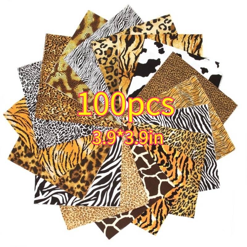 TEMU 100pcs 10*10cm (3.9*3.9in) Animal Print Pre-cut Squares, Grid Design, Suitable For Hand Sewing, , Doll Making, Bag Decoration, Home Decor. Hand
