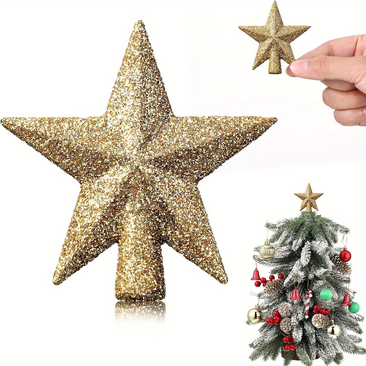 

Golden Christmas Tree Topper, 3.94 Inch Mini , No Battery Required, Plastic, For Small Christmas Ornaments Decor, Party Decorations