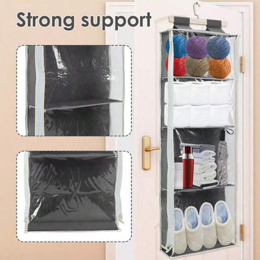 Suspended Yarn Organizer Featuring 4 Spacious Pockets With Zippers, Transparent Storage Bag For Hats