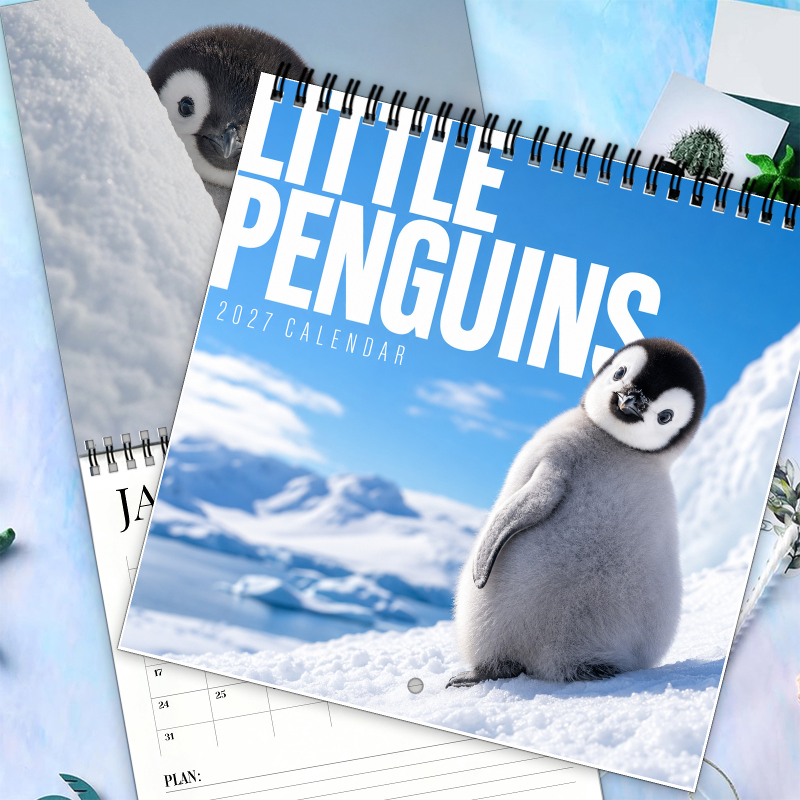 TEMU 1pc 2027 Wall Calendar, Spiral-bound 12-month Calendar With Large Date Blocks, Features Adorable In Cute Snowy Antarctic Wildlife Scenes, Home