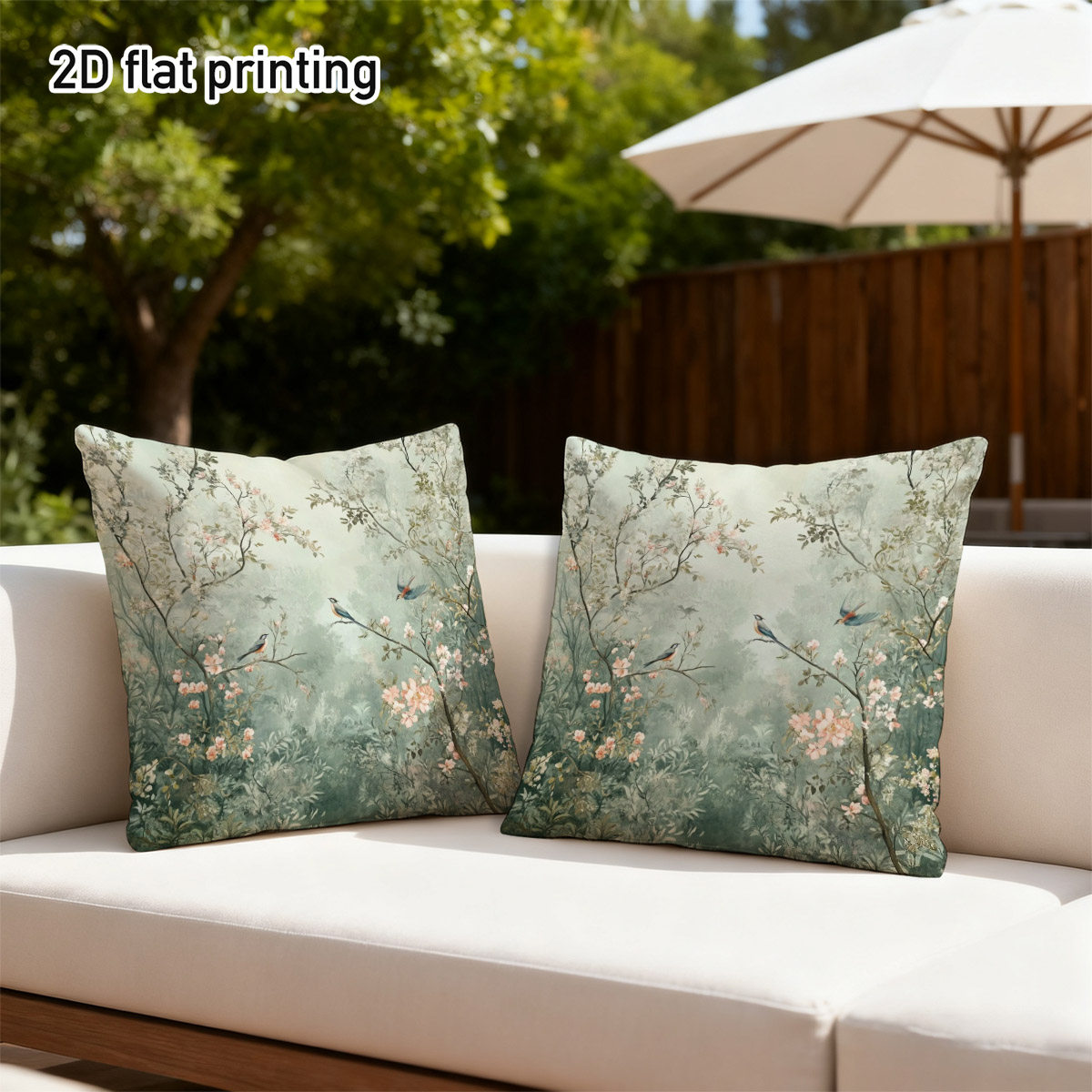TEMU 2d Flat - 2d 2pcs Ink Painting Floral Bird Pillowcases, Single-sided Printing Craft, , Peach Faux Suede Material, Zipper Closure, Machine