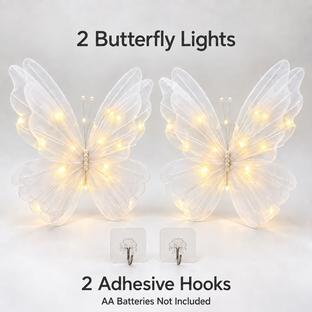 TEMU 2pcs Glowing Wall Decorations, Battery Operated Led Lights With 2 Adhesive Hooks, White Fairy Hanging Decor For Wedding, Birthday, Baby Shower,