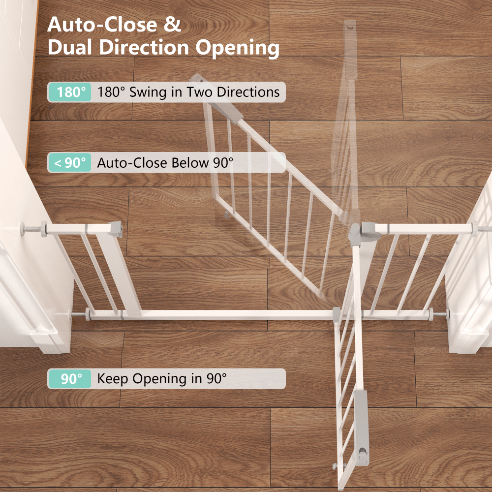 29.5-44.1 Inch Wide White Pressure-Mounted Walk-Through Safety Gate for Stairs and Doorways with Double Lock Security Barrier