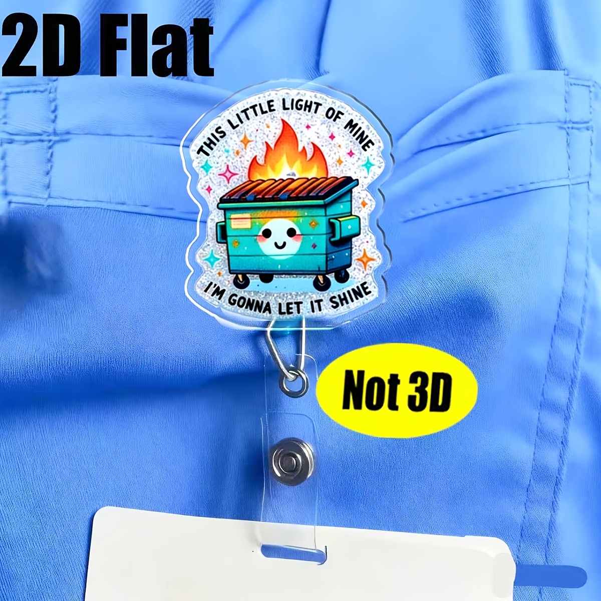 TEMU 2d 1 Roll Of 2d Flat Creative And Fun Badge Reels, A Lightweight Retractable Name Badge Lanyard With A Waist Clip, Suitable For Nurses, Staff,