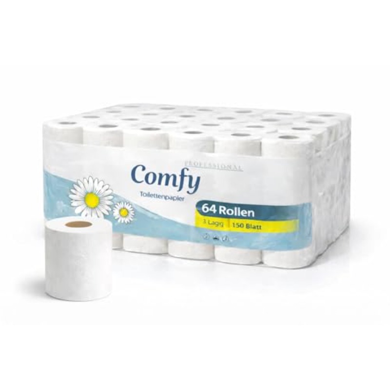 Comfy Premium Toilet Paper 3-ply - 64 Rolls, 150 Sheets Per Roll, And Tear-resistant