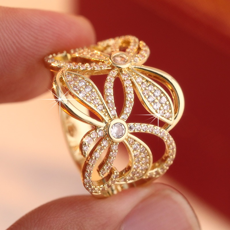 Plated Bow Ring - Elegant Bling Bling Luxury Gift