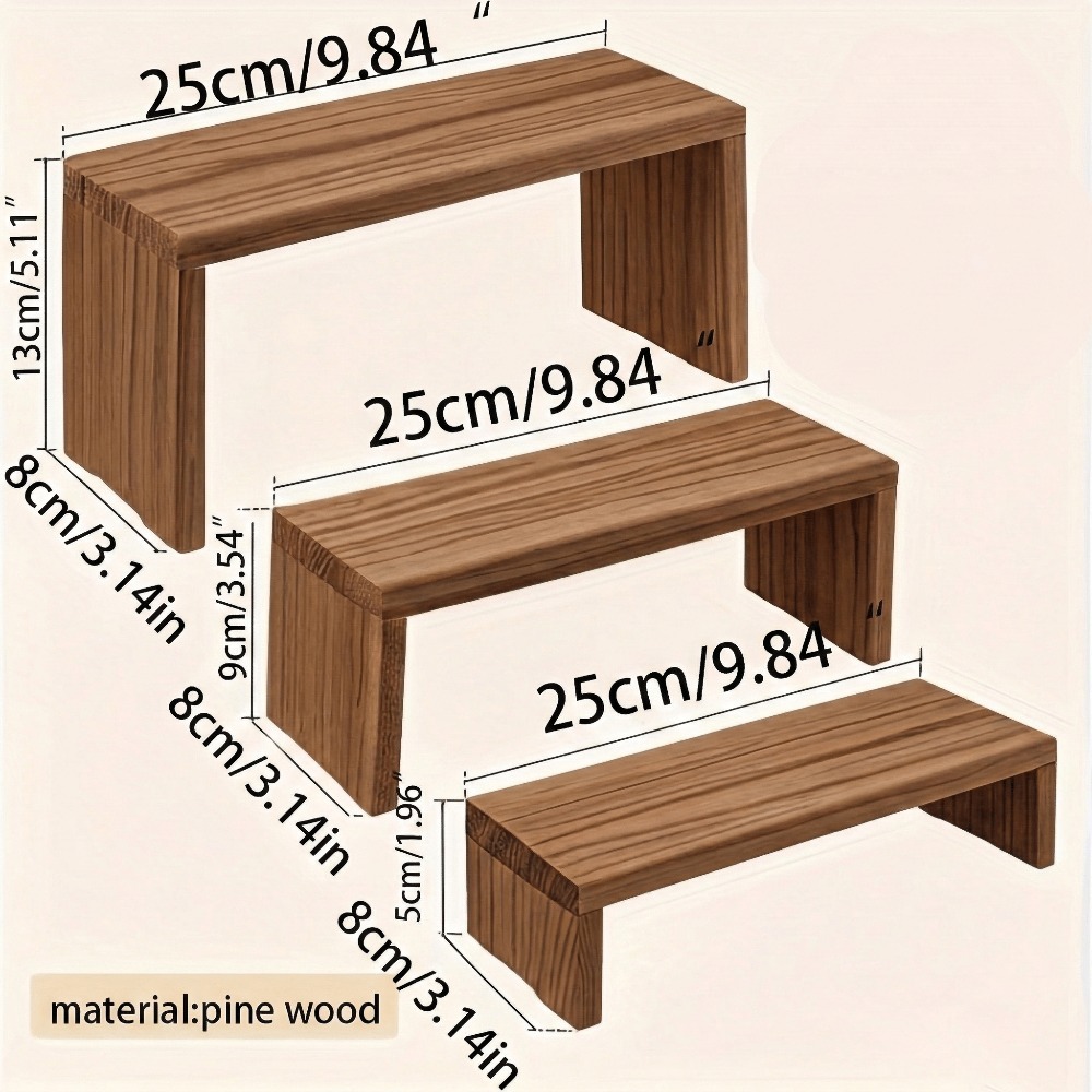3-tier Brown Wooden Display Shelf - Contemporary Rectangular Organizer For Home Decor, Space- Countertop Storage Rack, Standing Shelf