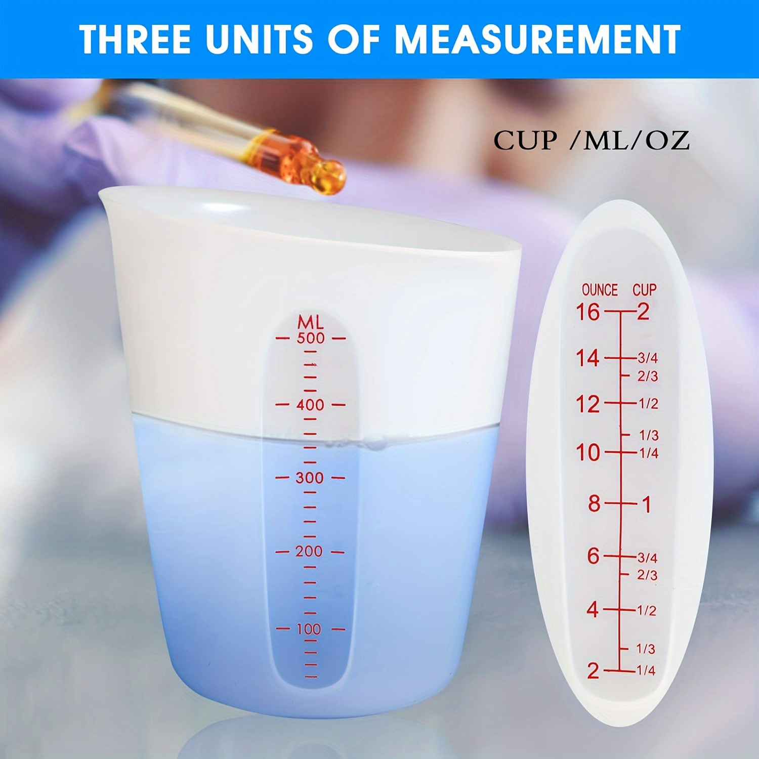 3 Models Silicone Measuring Cup, 16.91oz/8.45oz/4.23oz, 500ml/250ml/125ml Epoxy Resin , Mixing Cup, Casting Mold, Jewelry Making, Silicone Measuring Cup With Graduated Ounce/milliliter