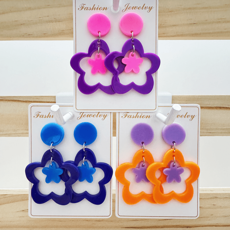 Women's Contrast Floral Pendant Earrings, Y2K Style