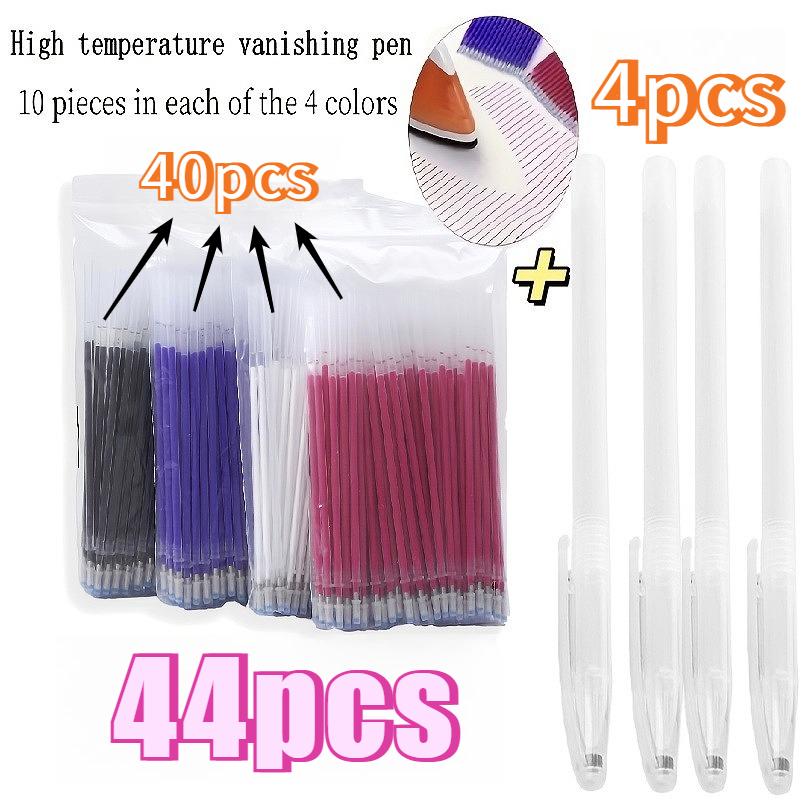 TEMU 44pcs/set Heat Erasable Sewing Marking Pens, Replaceable Refills In (black, White, Red, Blue). Package Includes 40 Refills + 4 Pen Shells. Ideal