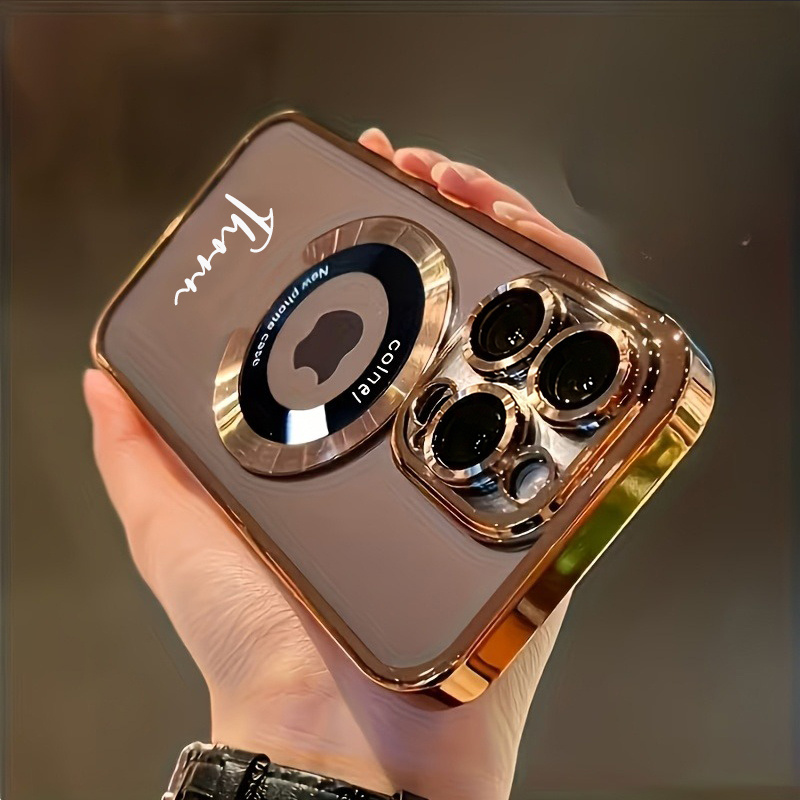 TEMU Phone Case - Custom Name/ Diy Magnetic Plating Clear Phone Case For Iphone 17 Pro Max 17 16 Pro Max 15 14 13 12 11 Pro , With Camera Lens
