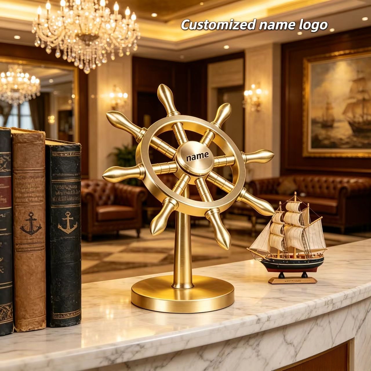 TEMU 1pc Pièce Décorative de de Bateau en Laiton Doré Élégant Personnalisé - Artisanat Gravé Personnalisé d' de Navigation - Article Décoratif pour