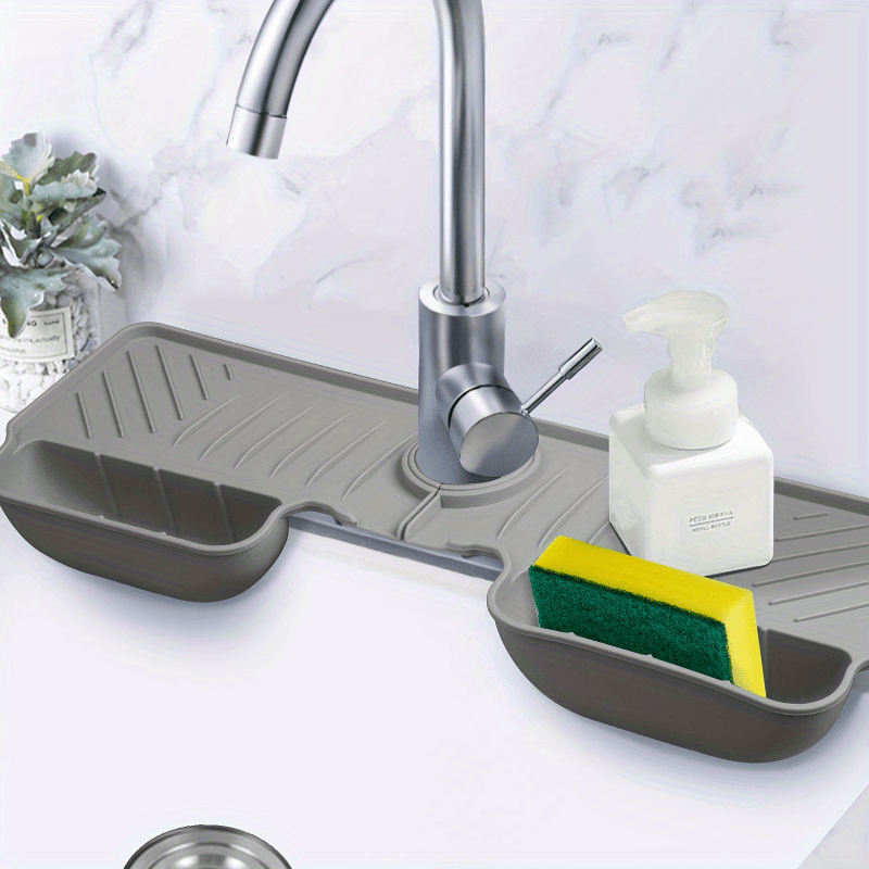 

Silicone Sink Organizer With Dual Pockets - & Reusable Dish Cloth And Sponge Holder For Kitchen And Bathroom, Storage Accessory