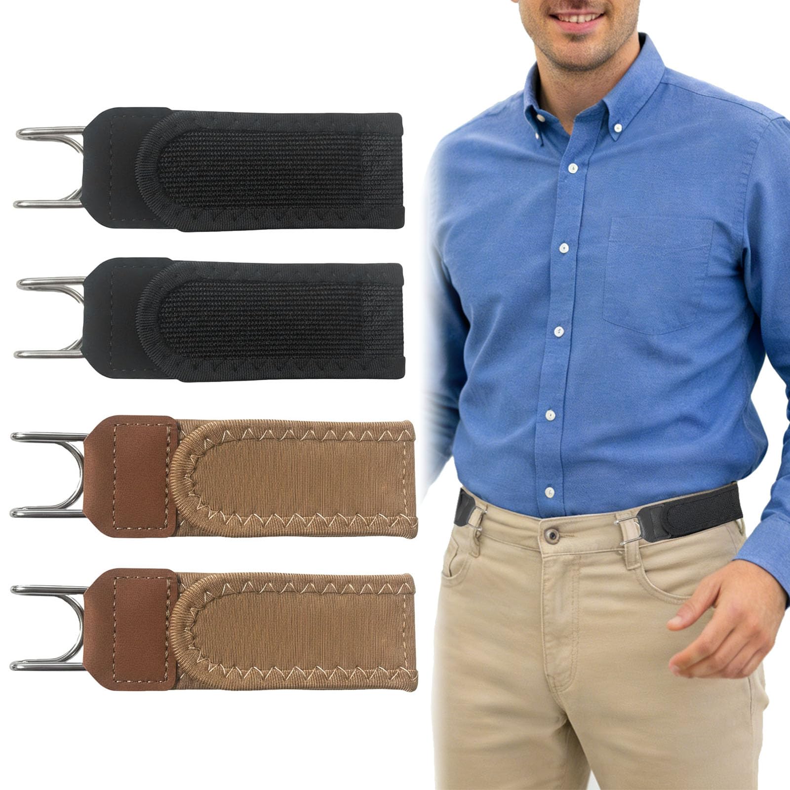 TEMU 4-pack Men's -free Elastic Belt, Metal Hook -free Elastic Belt, Unisex Adjustable Side Belt, Suitable For Jeans