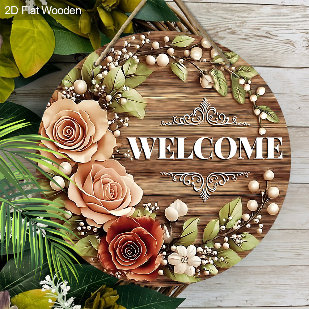 TEMU 1pc Décoration de en Bois - Couronne de Roses, Panneau de - Cadeau Unique pour les Fêtes - Décor Mural ou à Suspendre sur Porte, Adapté pour