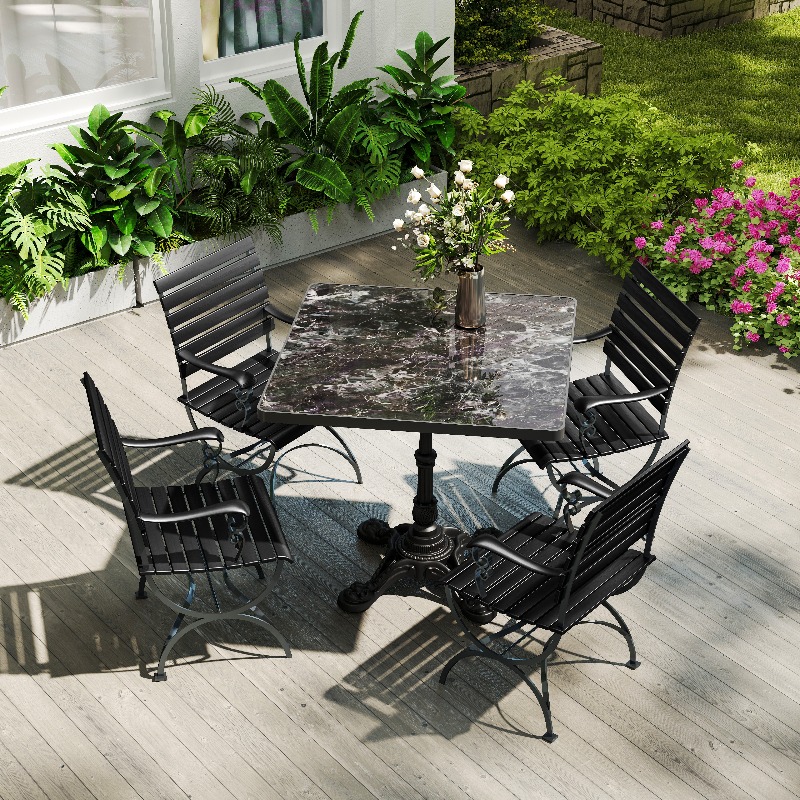 Marble-Look Sintered Stone Square Table - Heavy-Duty Cast Iron Base for Bistro, Cafe, Bar And Home Use