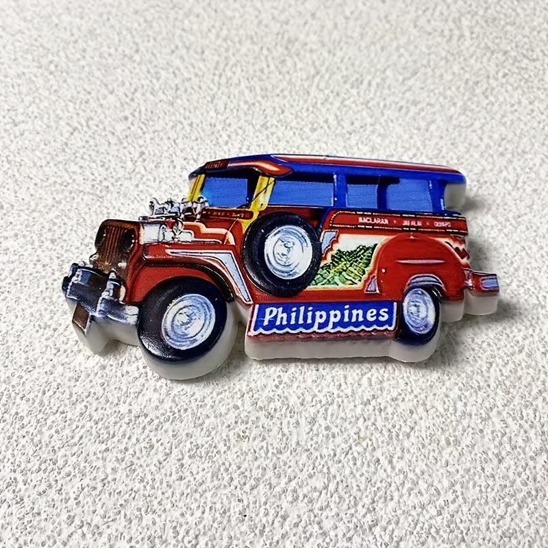 TEMU [open ] 2d Flat 2d Flat 2d Flat, Philippines Retro Car 3d Magnetic Refrigerator Magnet - Colorful Retro Design, Metal, Octagonal, Perfect For