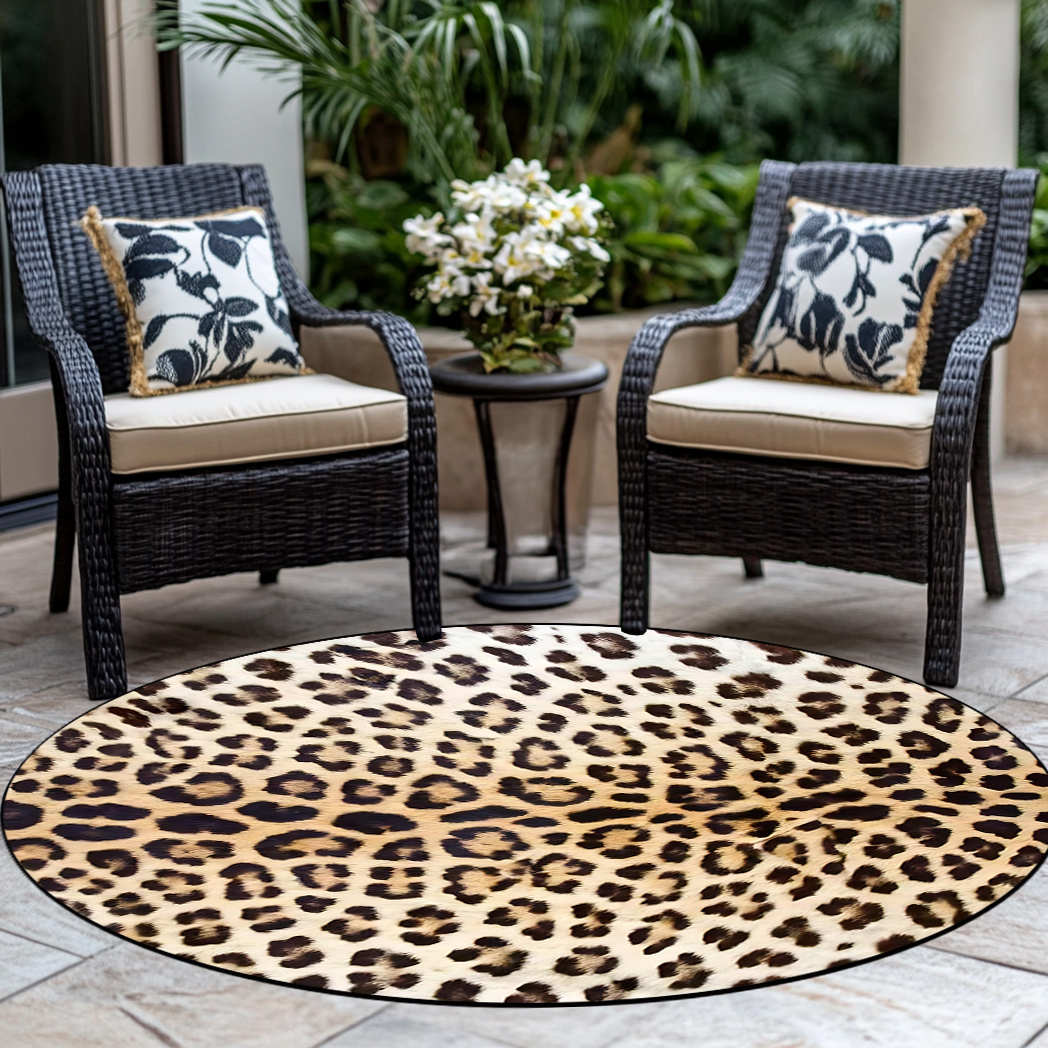 

1pc Leopard Print Patterned Area Rugs, Round Non-slip And Easy To Mats, Living Room/ Bedroom Decorative Rugs, Patio Decorations, Decor, Camping Mats, Outdoor Large Area Rugs