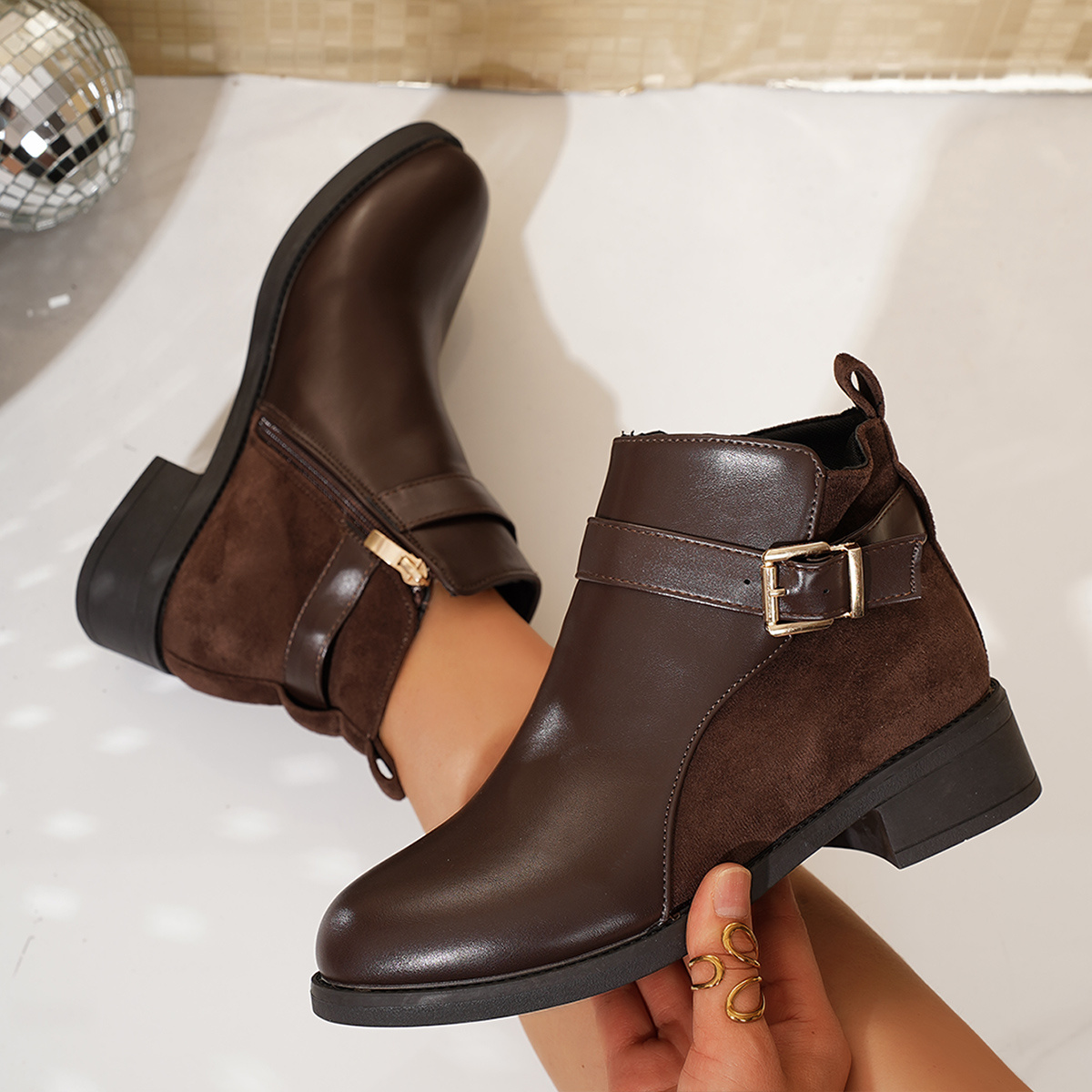 low heel patent boots sold on Temu United States