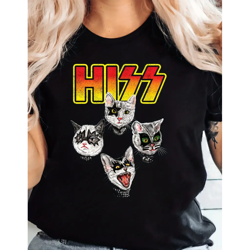 

Women's Cat T- - 100% Tee, Regular Length, Cat Pattern, Top