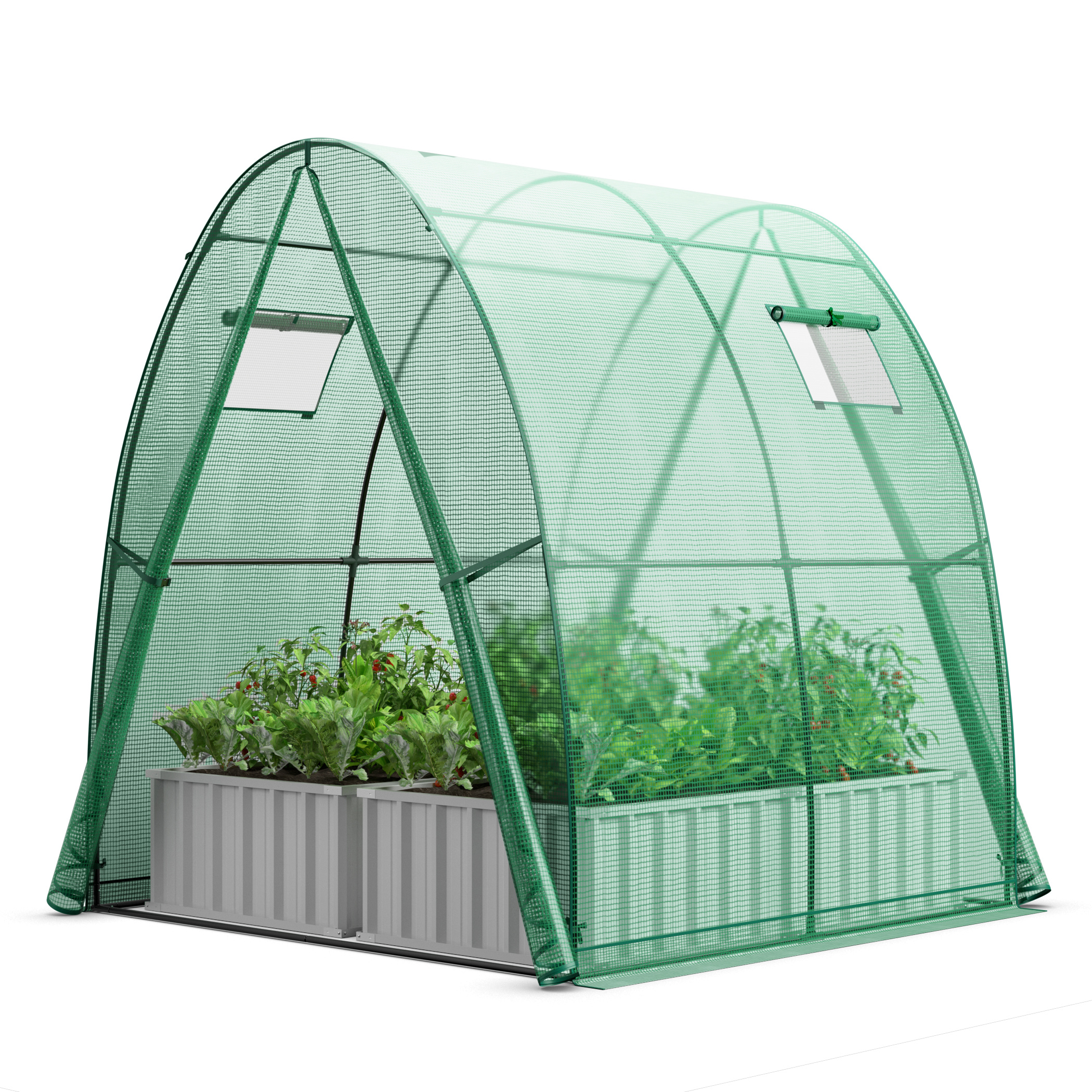 Image of Portable Greenhouse, X 6.6ft Outdoor Wall-in Tunnel Greenhouse With 2 Zippered Doors, 2 Roll-up Screen Windows