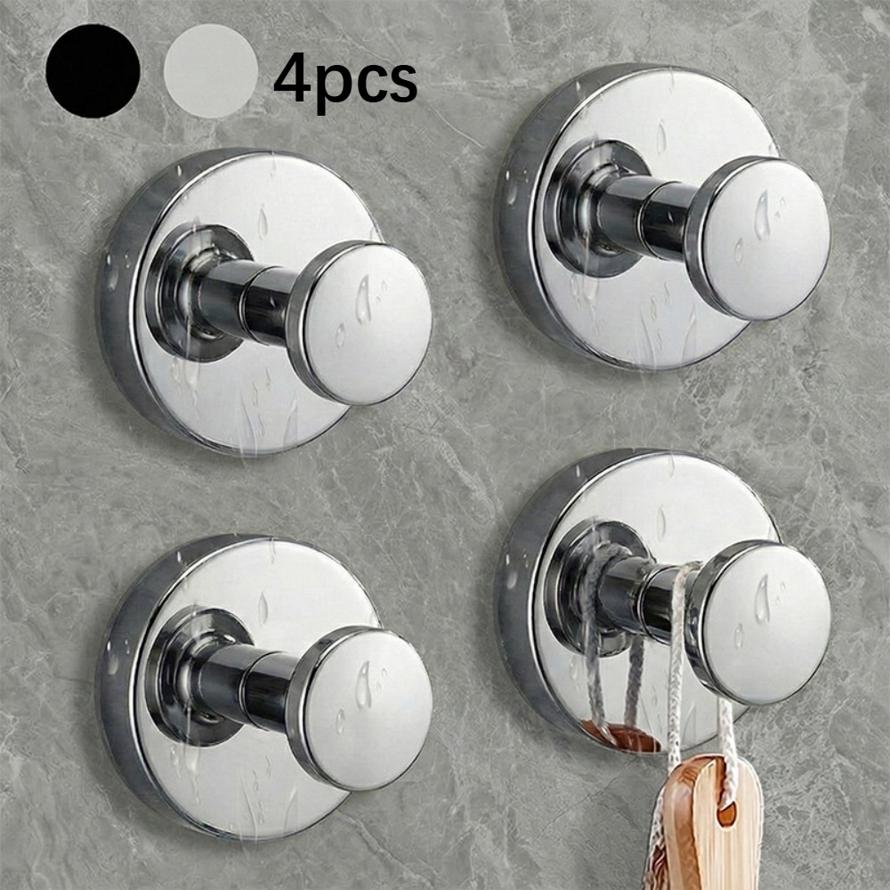 TEMU 4-pack 304 Stainless Steel Suction Cup Hooks - No Drilling, Strong To Walls, Clothes Hooks, Suitable For Tile And Glass Surfaces, Bathroom And