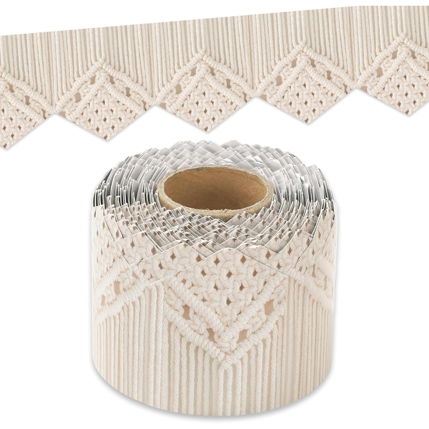 TEMU Rouleau de Bordure Autocollante Bohème à Franges pour d'Affichage avec Garniture Découpée et Bordure en Cordelette - Beige, Convient pour la