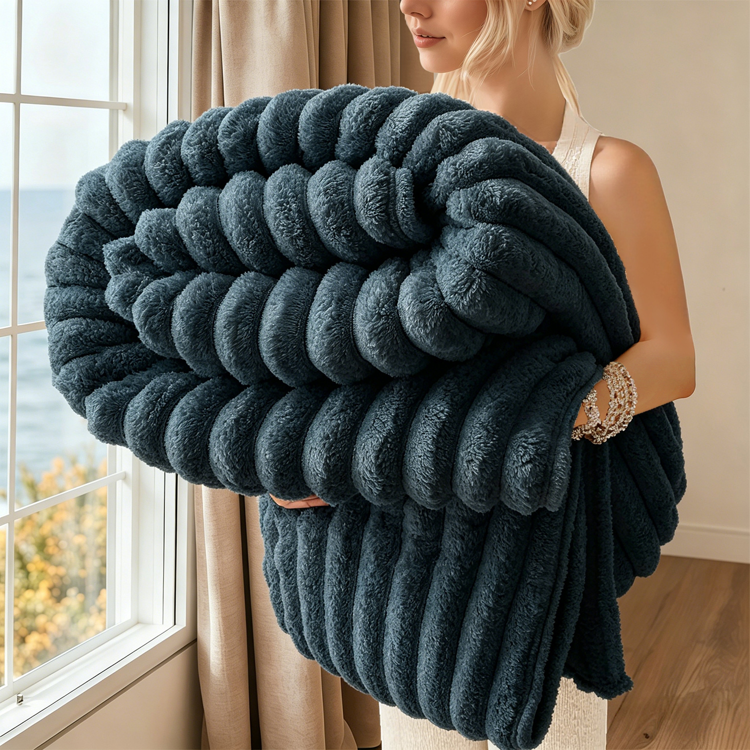 Soft Faux Rabbit Fur Children's Blanket, Stylish Striped Design