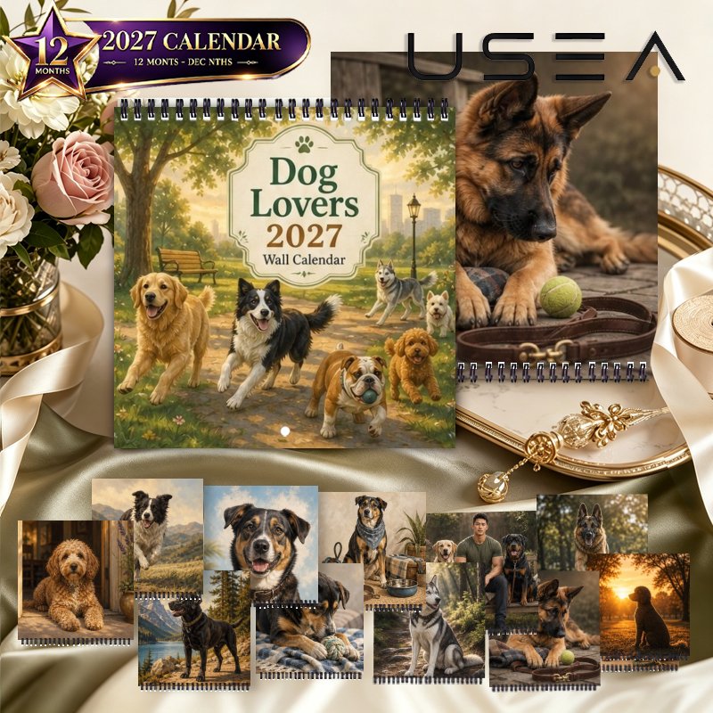 TEMU 2027 Wall Calendar, 1pc 2027 Dog Lovers Wall Calendar, 12-month Hanging Calendar Twin Wire Spiral Binding 8.3x8.3 Inch Large Blocks, Us Federal