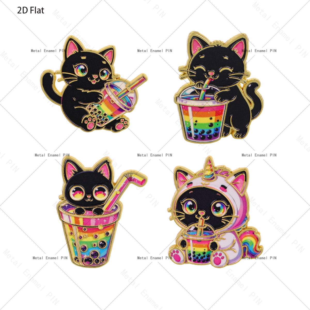 TEMU Spille da 2D piatte, set da 4 pezzi 2D con gatto cartone animato, spille smaltate e spille distintive per zaini, borse, decorazione per , regali
