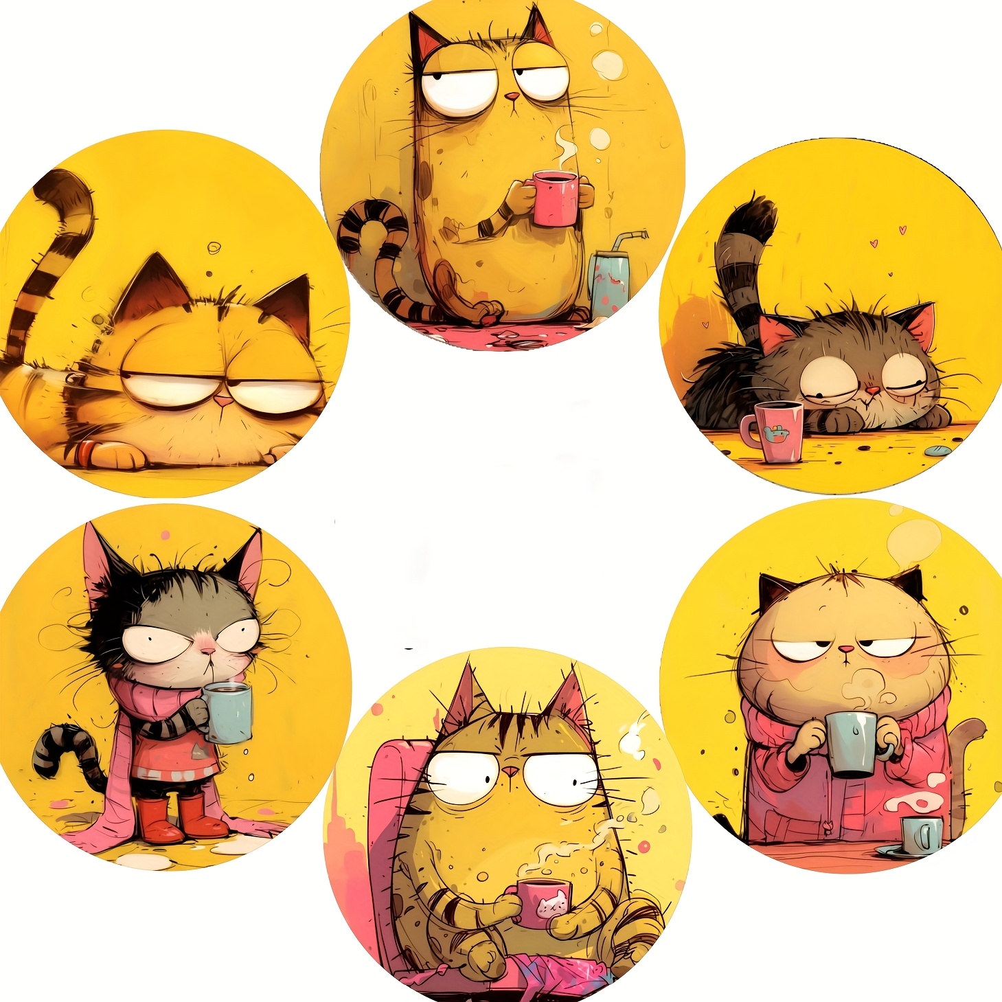 TEMU 6pcs Wood Coasters Suitable For Home & Coffee Shops - Cute Cat-themed Non-slip Heat-resistant Cup Holders With Kitten Designs, Wood Pads For
