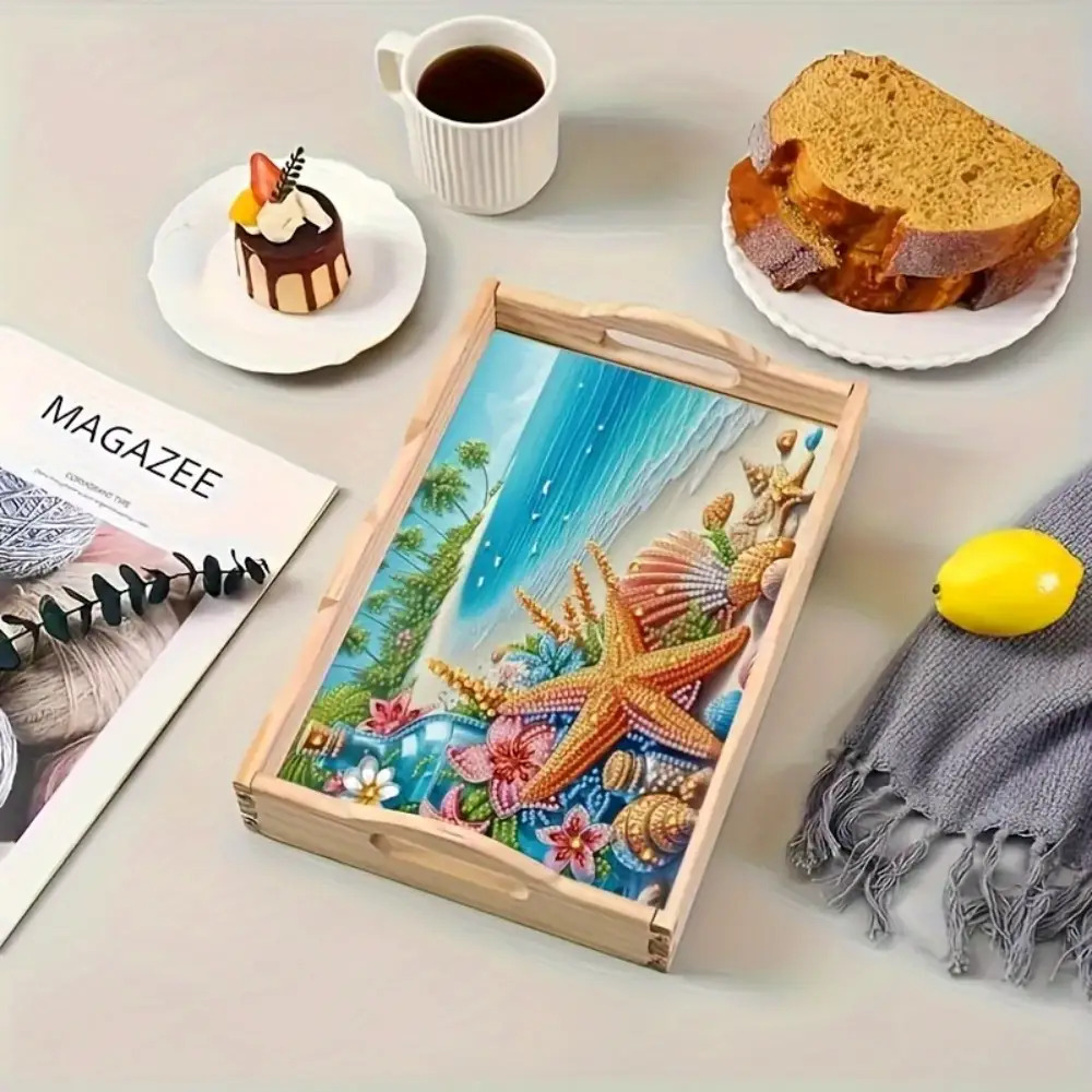 TEMU 1 Ensemble Kit de Peinture Diamant 5D avec Cadre en Bois - Étoile de Mer 3D, Coquillages & Corallien DIY Artisanat Scène Plage Turquoise